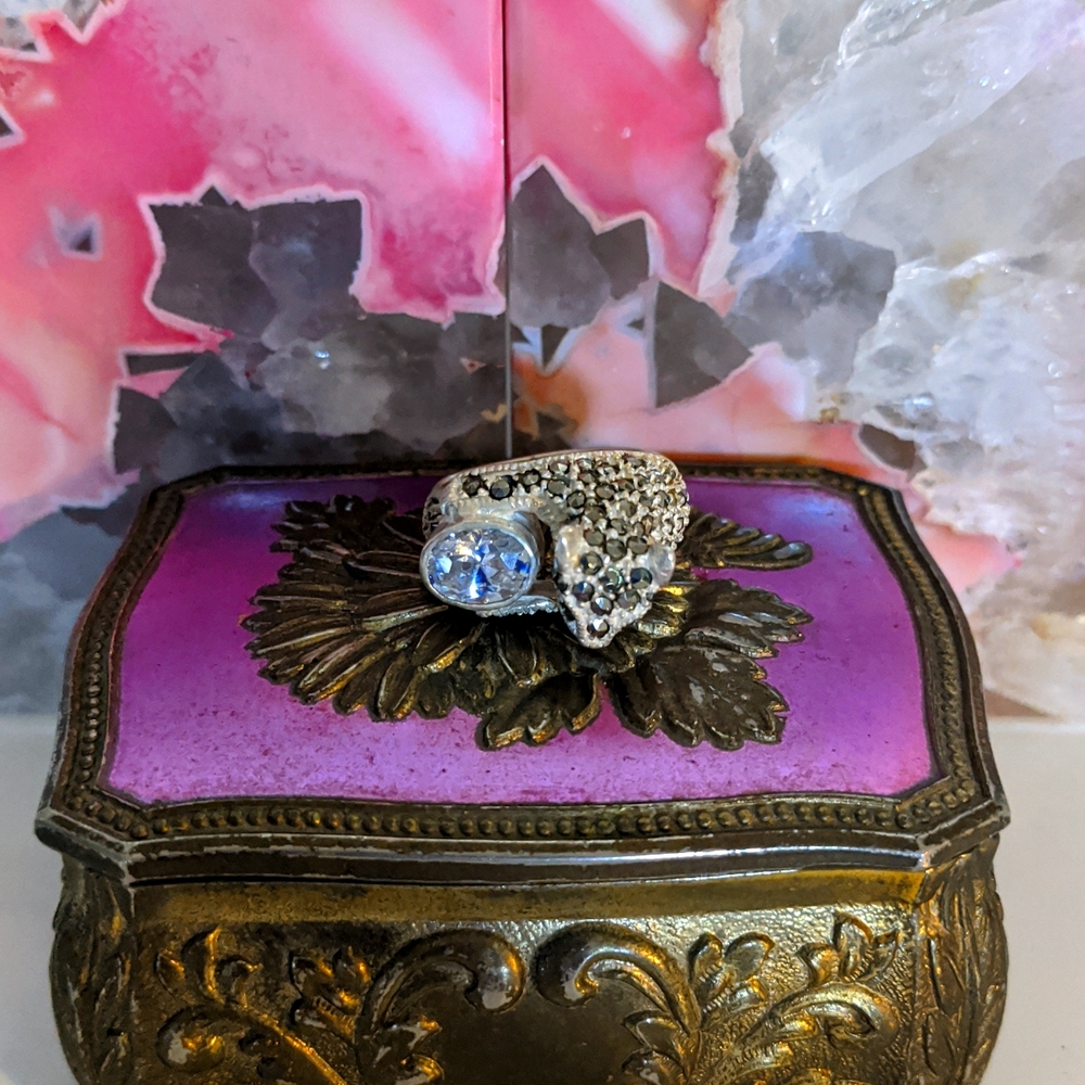 Marcasite Crystal Jaguar Statement Ring - image 3